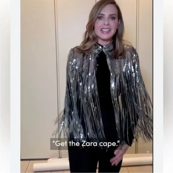 Fringe Zara Metallic Jacke Sequin Fringe Cape Sequin Cape Jacket